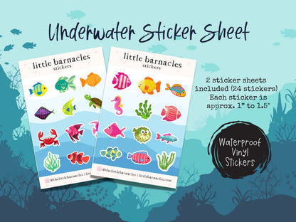 Mini Underwater Sticker • Waterproof Vinyl Aquarium Stickers • Cute Tropical Fish Decals • Small Ocean Stickers • Laptop Water Bottle