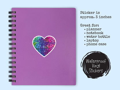 Mosaic Stained Glass Heart Sticker • Waterproof Vinyl Art Decal • Colorful Heart Sticker • Romantic Gift • Laptop Water Bottle