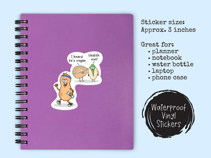Peanut Sticker • Funny Food Vinyl Decal • Waterproof Vegan Fitness Sticker • Healthy Snack Humor • Cute Food Sticker