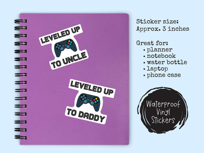 Gamer Dad Sticker • Leveled Up to Daddy Decal • Funny Gaming Dad Gift • Waterproof Vinyl Gamer Sticker • New Dad Gift