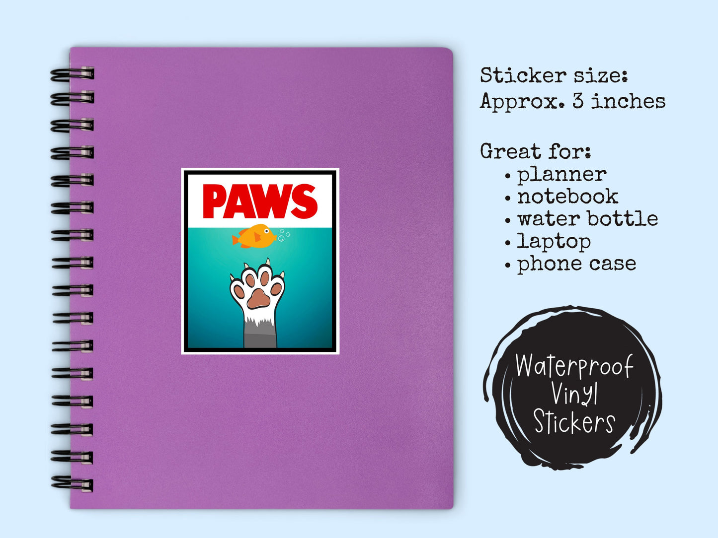 JAWS Parody Cat Sticker • Funny Movie Cat Vinyl Decal • Waterproof Cat Humor Sticker • Pop Culture Cat Gift • Laptop Water Bottle