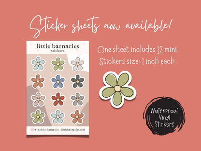 Mini Earth Tone Flower Sticker Sheet • Waterproof Vinyl Boho Floral Stickers • Cute Neutral Flower Decals • Planner Water Bottle Gift