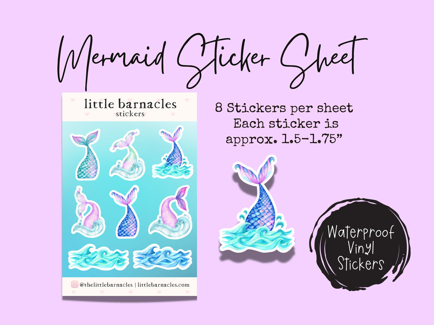 Mini Mermaid Sticker Sheet Cute Whimsical Small Sticker