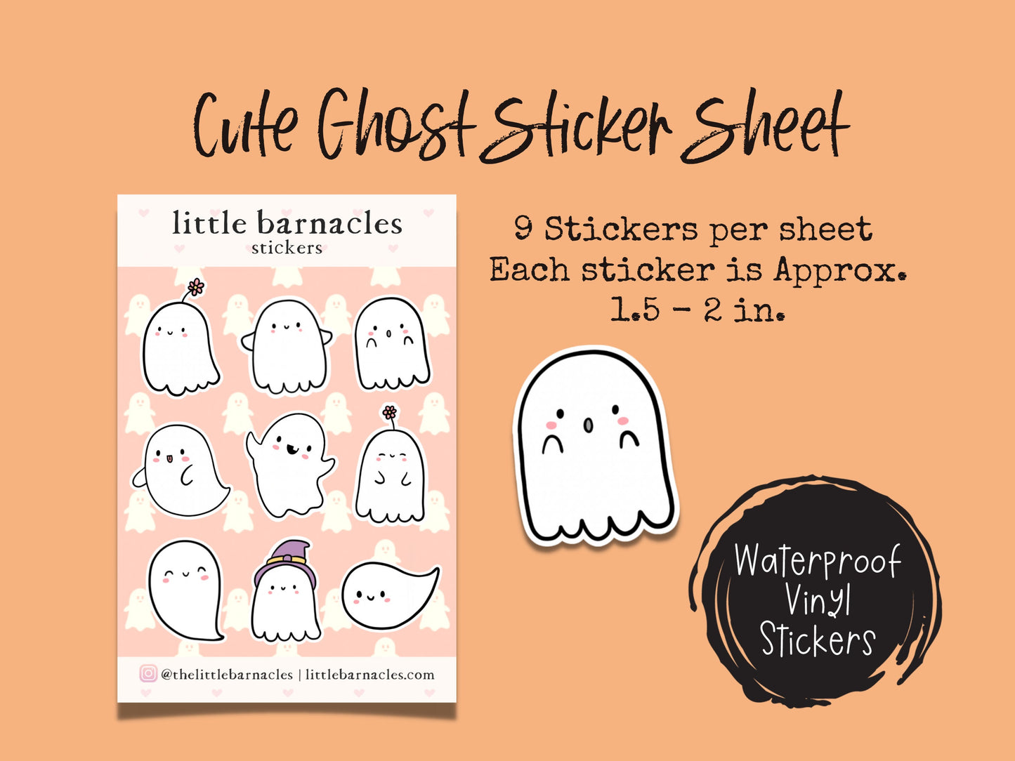 Mini Ghost Sticker Sheet Cute Halloween Small Sticker
