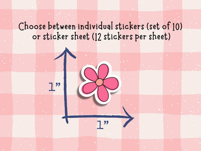 Mini Pink Flower Sticker Sheet • Waterproof Planner Stickers • Cute Floral Stickers • Small Botanical Decals • Journal Calendar Stickers
