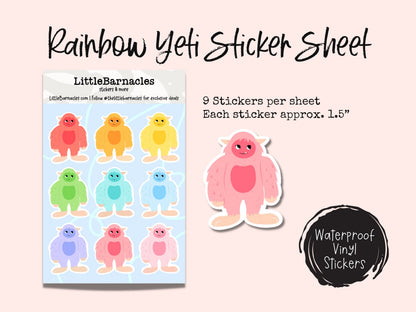 Mini Yeti Sticker Sheet • Waterproof Vinyl Cute Yeti Stickers • Funny Cryptid Decals • Small Laptop Water Bottle Planner Stickers