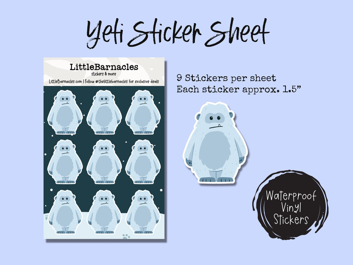 Mini Yeti Sticker Sheet Cute Yeti Cartoon Small Sticker