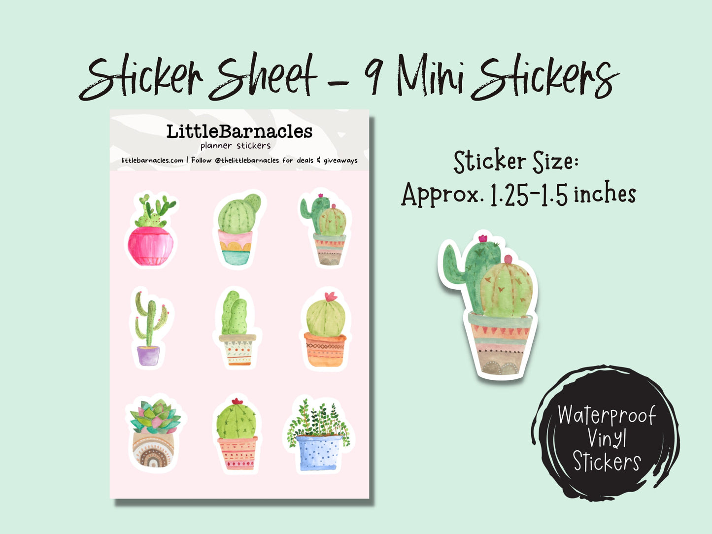 Mini Succulent Sticker Sheet Desert Cactus Botanical Plant Sticker