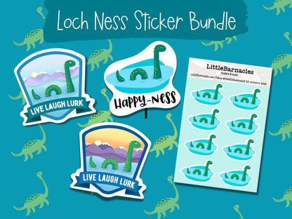 Loch Ness Monster Sticker Bundle • Waterproof Vinyl Cryptid Decals • Cute Nessie Stickers • Mythical Creature Gift • Laptop Water Bottle