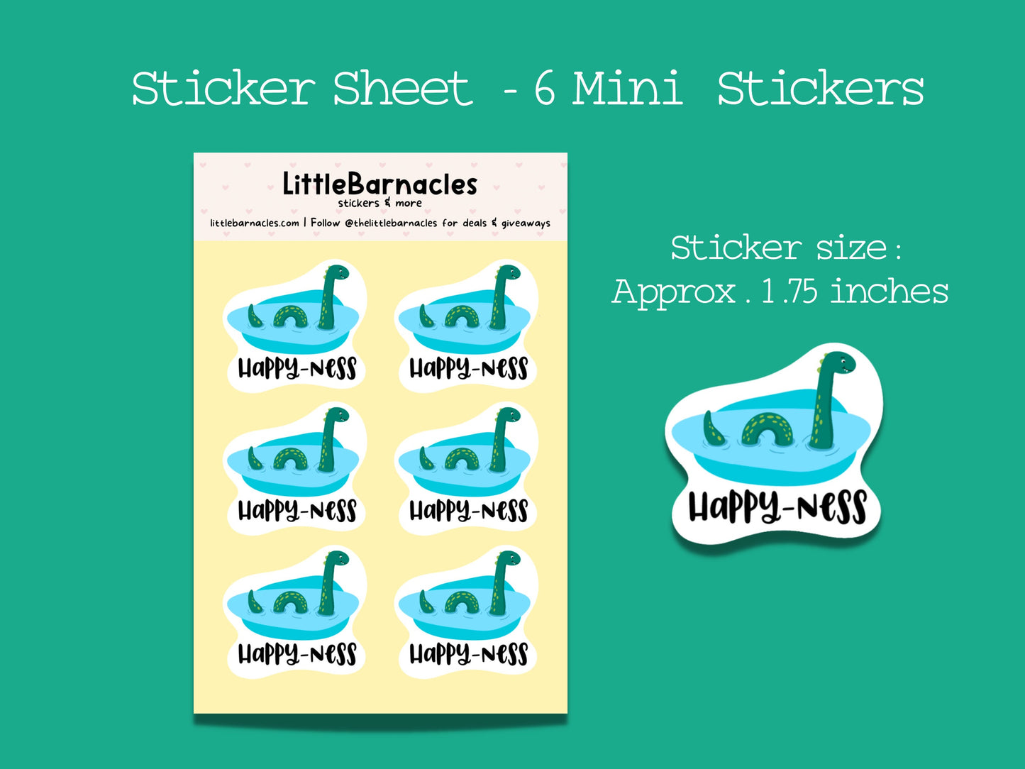 Mini Happy-Ness Sticker Sheet Loch Ness Monster Nessie Cryptid