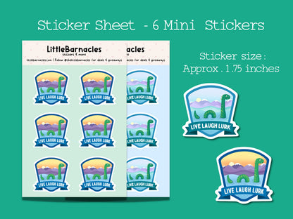 Loch Ness Monster Sticker Sheet • Waterproof Vinyl Cryptid Stickers • Cute Nessie Decals • Mythical Creature Gift • Laptop Water Bottle