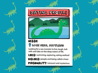 Loch Ness Monster Dating Profile Sticker • Funny Nessie Cartoon Decal • Cryptid Humor Sticker • Cute Nessie Vinyl Sticker
