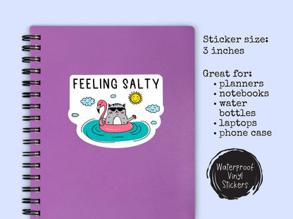 Feeling Salty Cat Sticker • Waterproof Vinyl Beach Cat Decal • Funny Vacation Cat Sticker • Summer Cat Humor Gift • Laptop Water Bottle