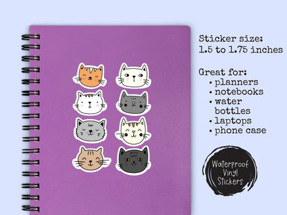 Mini Cat Sticker Sheet • Cute Cat Face Vinyl Stickers • Waterproof Cat Lover Gift • Small Laptop Water Bottle Stickers