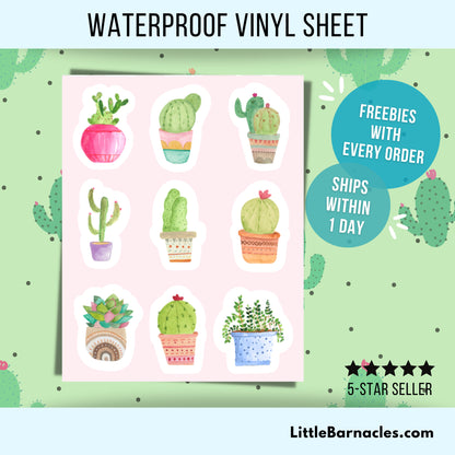 Mini Succulent Sticker Sheet • Waterproof Vinyl Plant Stickers • Cute Botanical Decals • Small Plant Lover Stickers • Laptop Water Bottle