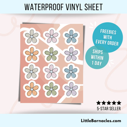 Mini Neutral Flower Sticker Sheet • Waterproof Vinyl Planner Stickers • Soft Floral Decals • Minimal Botanical Stickers • Journal Calendar