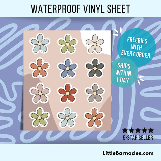 Mini Earth Tone Flower Sticker Sheet Cute Boho Small Sticker