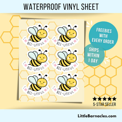 Mini Bee Sticker Sheet • Waterproof Vinyl Bumble Bee Stickers • Cute Honey Bee Decals • Small Teacher Gift • Earth Day Stickers
