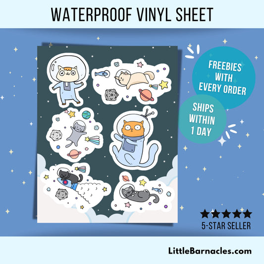 Mini Space Cat Sticker Sheet Kitten Astronaut Sticker