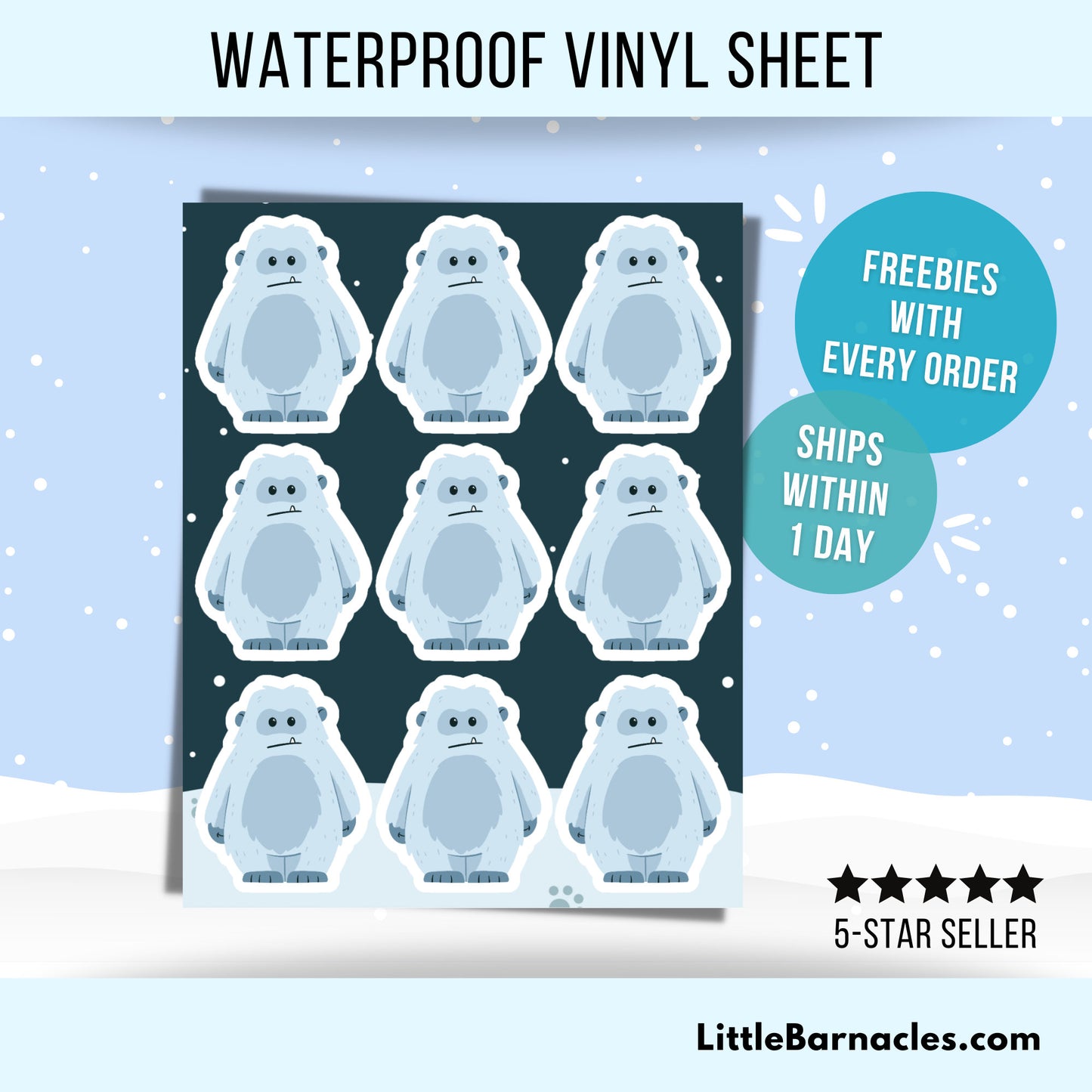 Mini Yeti Sticker Sheet Cute Yeti Cartoon Small Sticker