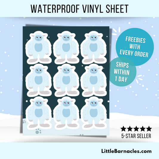 Mini Blue Yeti Sticker Sheet Waterproof Vinyl Sticker Abominable Snowman Small Sticker