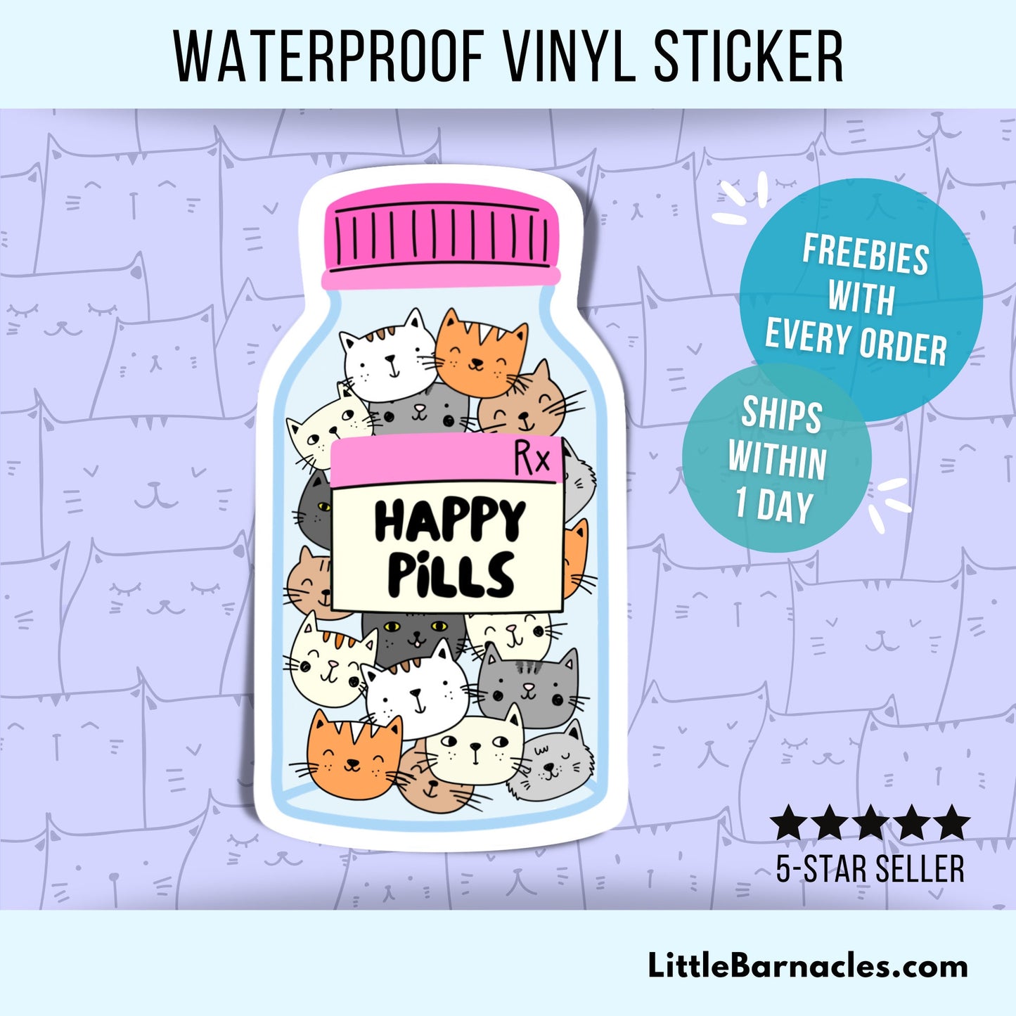 Happy Pills Cat Sticker For Cat Lover