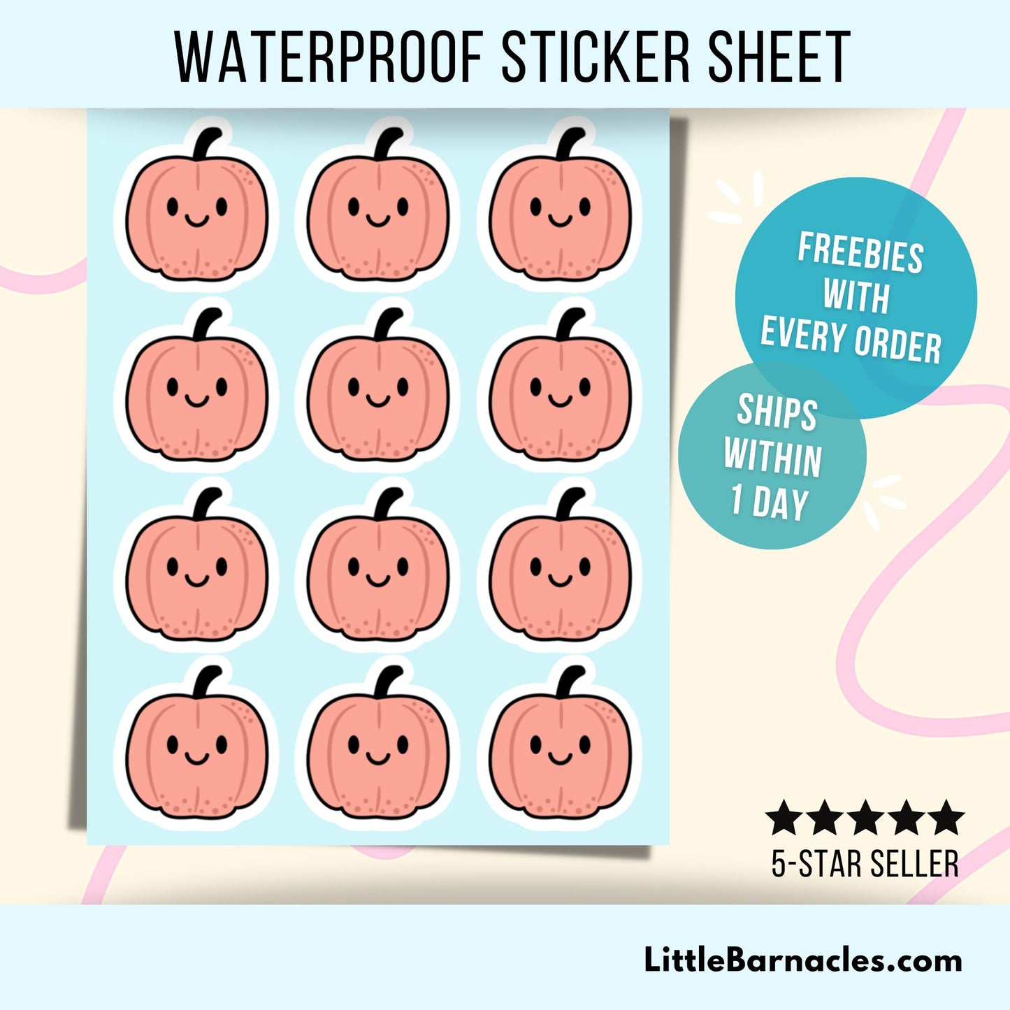Mini Halloween Pumpkin Sticker Sheet Cute Pink Pumpkins