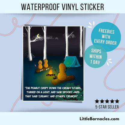 Funny Campfire Peanut Sticker • Waterproof Camping Vinyl Decal • Cute Outdoor Humor Sticker • Camper Gift • Laptop Water Bottle