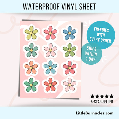 Mini Spring Flower Sticker Sheet • Waterproof Vinyl Planner Stickers • Cute Floral Decals • Small Botanical Stickers • Journal Calendar