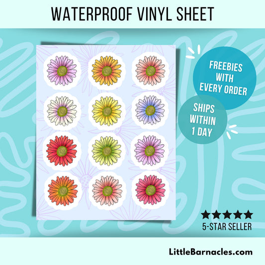 Mini Daisy Flower Sticker Sheet Cute Colorful Small Sticker