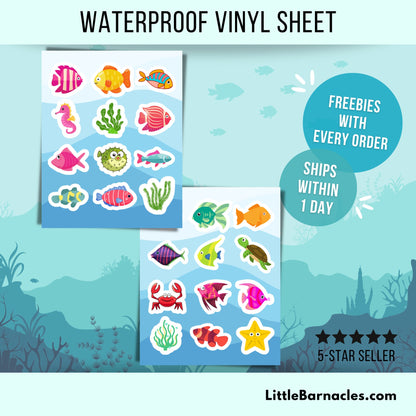 Mini Underwater Sticker • Waterproof Vinyl Aquarium Stickers • Cute Tropical Fish Decals • Small Ocean Stickers • Laptop Water Bottle