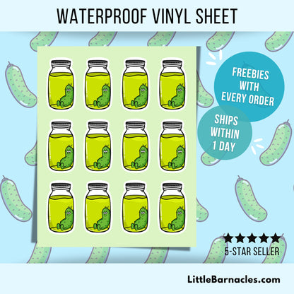 Mini Pickle Sticker Sheet • Waterproof Vinyl Set of 12 • Cute Tiny Pickle Stickers • Planner Journal Laptop Decals