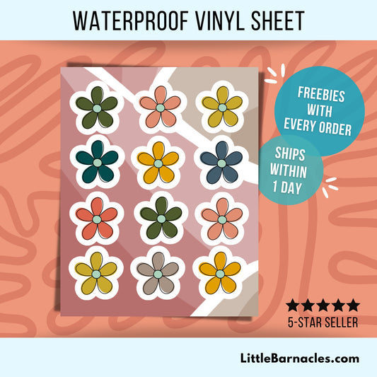 Mini Boho Flower Sticker Sheet Cute Earth Tone Small Sticker