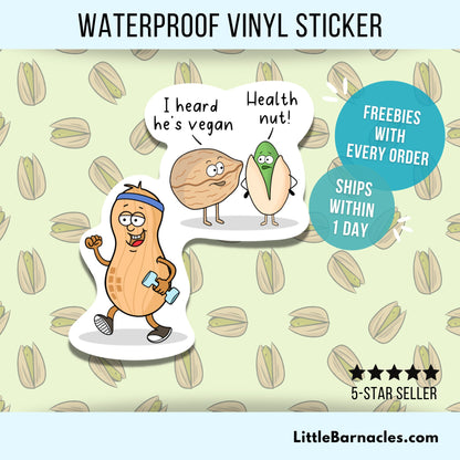 Peanut Sticker • Funny Food Vinyl Decal • Waterproof Vegan Fitness Sticker • Healthy Snack Humor • Cute Food Sticker