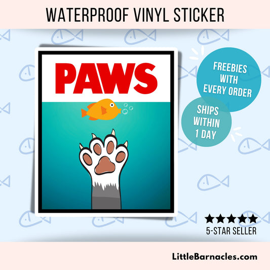 PAWS Sticker JAWS Movie Parody Funny Cat Sticker