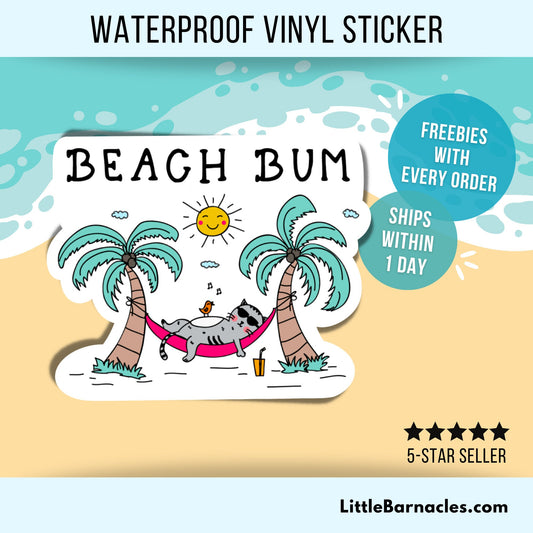 Beach Bum Cat Sticker Funny Cat
