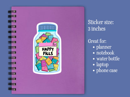 Happy Pills Book Sticker • Funny Bookworm Vinyl Decal • Waterproof Reading Sticker • Book Lover Gift • Library Humor Sticker