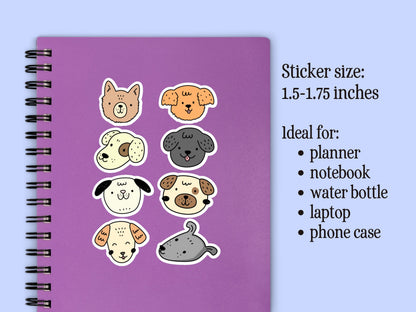 Mini Dog Sticker Sheet • Cute Dog Face Vinyl Stickers • Waterproof Dog Lover Gift • Small Puppy Stickers • Laptop Water Bottle