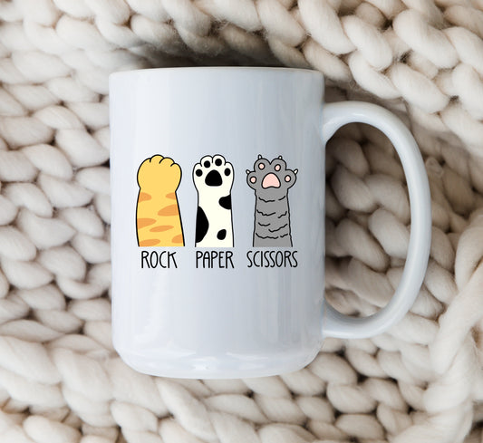 Rock Paper Scissors Cat Mug Funny Coffee Cup