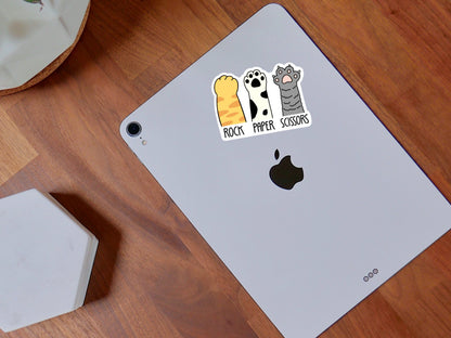 Rock Paper Scissors Cat Paw Sticker • Funny Cat Humor Decal • Waterproof Vinyl Cat Lover Sticker • Cute Pet Meme Laptop Decal