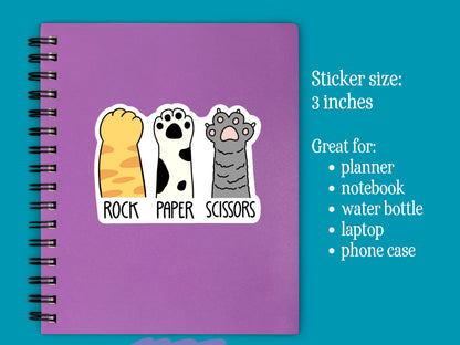 Rock Paper Scissors Cat Paw Sticker • Funny Cat Humor Decal • Waterproof Vinyl Cat Lover Sticker • Cute Pet Meme Laptop Decal